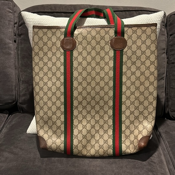 Gucci Supreme Tote Web Canvas & Leather Accents & Striped Guitar Double Handles - Picture 6 of 16
